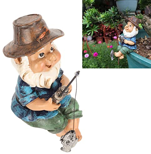Atyhao Fishing Gnome Garden Statue, Resin Gnome Dwarf Figurine Ornament for Lawn Yard Balcony Porch Patio Flowerpot Decoration