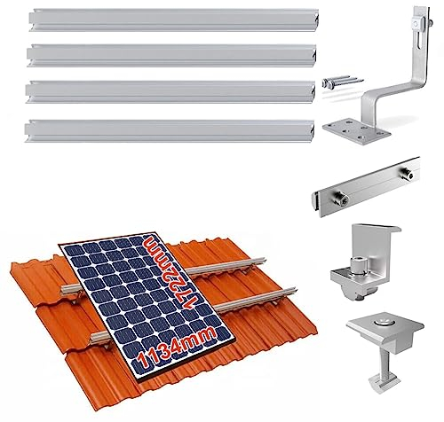Solarpanel Ziegeldach Montage Set für 2 PV Schiene 1500MM mit Dachhaken, PV-Profil Aluprofil Befestigungsschiene Flachdach Halterung für 1134mm/1303mm Breite Solarmodul 30MM Dick（Upgrade）