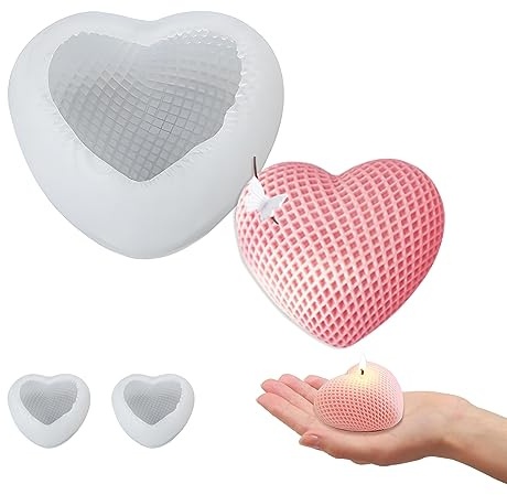 Lollanda Kerzenformen zum Gießen Silikon Herz, 2 Stück DIY Silikon Gießform Herz, Kerzen Silikonformen für Küche Schokolade Torten Form oder DIY Seife, Kerzen Handwerkliche Ornamente（weiß,2pc）