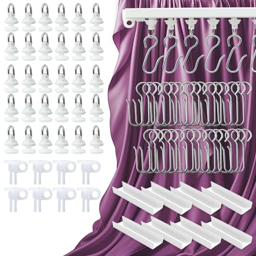 UrbanRed Adhesive Curtain Track Accessory Kit - Easy Install, No Drilling, Perfect for Room Dividers, Sliding Curtains, and RVs - Complete Set with Iron Hooks & Gliders (Accessories Kit)