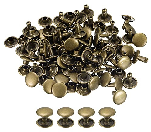 sourcing map 50 Sets Leder Nieten 9mm Doppelt Kappe Nieten 8mm Höhe Metall Nieten Runde Nieten Hohlnieten Niete für Leder Handwerk Reparatur DIY Geldbeutel Gürtel Taschen Schuhe Bronze Ton