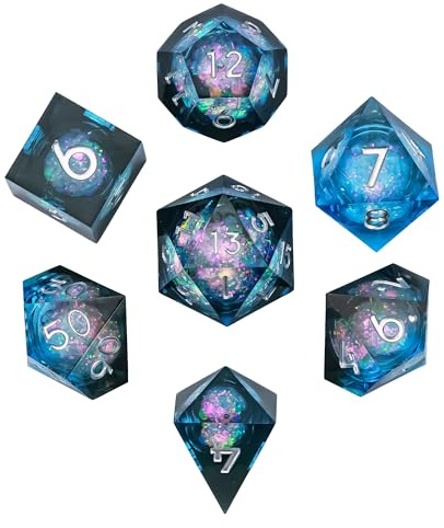 CRITALLIC Sharp Edge Dice 7-teiliges DND-Würfel-Set, flüssiger Kern, D&D-Würfel, handgefertigt, polyedrische Würfel für Dungeons and Dragons, Tisch-RPG-Spieler