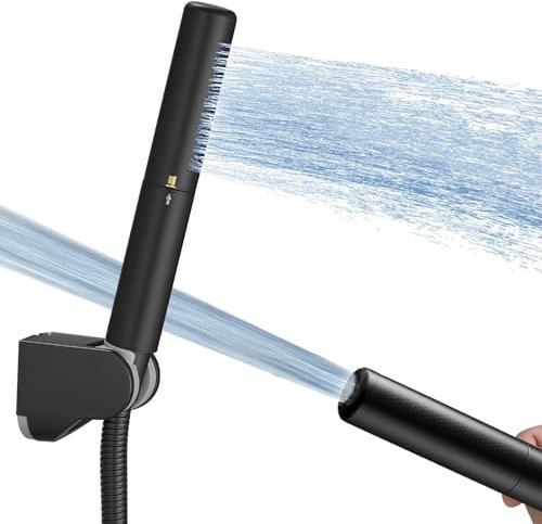 Homipro Handbrause-Set aus mattem schwarzem Messing, 2-in-1-Funktion, hoher Durchfluss, Hochdruck-Handbrause, 17,8 cm, schwarzes Finish, Duschkopf, Sprühkopf, Handbrause mit 150 cm Schlauch, Halterung