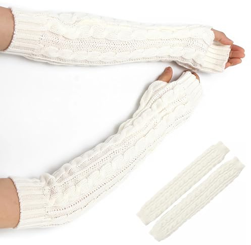 Andiker Frauen Armwärmer, 20.07'' Winter Warm Gestrickte Langarm Fingerlose Handschuhe mit Daumenloch Weiche Handschuhe Handgelenkwärmer für Frauen und Männer