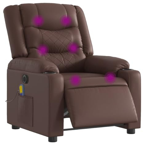 vidaXL Massagesessel, Sessel Elektrisch, Relaxsessel mit Liegefunktion Vibrationsfunktion, Fernsehsessel Liegesessel für Wohnzimmer, Braun Kunstleder