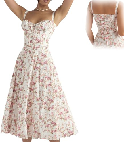 Lemooner abito bustier floreale per modellare la vita, abito estivo bustier con stampa, abiti bustier sexy con stampa fessura per le donne (XL)