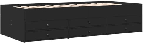 vidaXL Tagesbett, Gästebett mit 6 Schubladen mit Rollen, Schlafsofa für Schlafzimmer, Bettsofa Sofabett Daybed Bett, Schwarz 90x190cm Holzwerkstoff