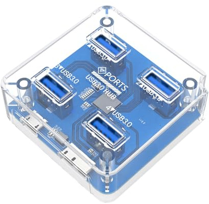 Paopaoldm Hub USB C transparente de expansión de 4 puertos con fuente de alimentación USB3.0 5Gbps transmisión de velocidad OTG adaptador de velocidad transparente USB Hub 4 puertos USB adaptador de