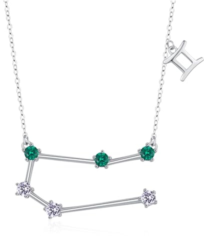 CHENGHONG Sternzeichen Kette Zwillinge Kette 925 Sterling Silber Sternzeichen Zwillinge Anhänger Halskette mit Geburtsstein Schmuck Geburtstag Geschenke für Frauen Mädchen