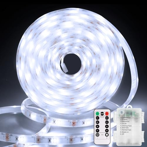 Striscia LED con batteria e telecomando, 3M 90LED completamente coperta, striscia LED alimentata a batteria, timer, autoadesiva, tagliabile, striscia luminosa LED per TV, armadio da cucina