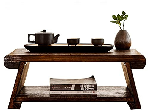 UYDJAKX Niedriger Tisch, Couchtisch, 2-stöckig, mit Ablage, japanischer Retro-Teetisch, Tisch, Zen-Teetisch für Wohnzimmer, Erkerfenster (Farbe: Braun, Größe: 50 × 30 × 20 cm) Star of Light