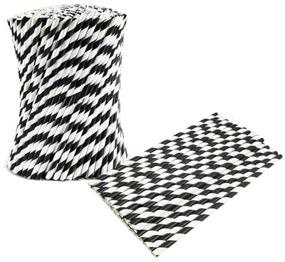 Pack of 50 Premium Multi-Color Pastel Stripe Paper Party Straws - Ideal for All Occasions (Black & White)
