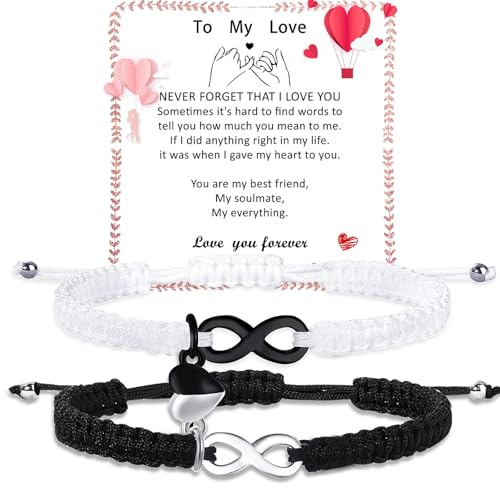 2 PCS Matching Couple Magnetic Rope Bracelet with Heart Gifts for Men Women | Couples Adjustable Bracelet Christmas Anniversary Valentines Jewelry for Him Her Boyfriend Girlfriend Lover Husband Soulmate