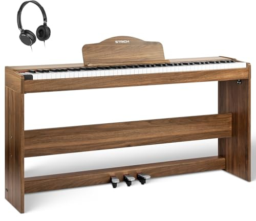 Piano digital STRICH 88 teclas, teclado con acción martillo y teclas ponderadas, teclado de piano eléctrico de tamaño completo con soporte de mueble, altavoces 25Wx2, compatible con USB-MIDI/conexión