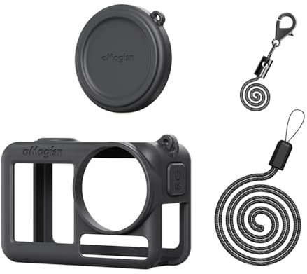 Silicone Cover Case for DJI Omso Action 5 Pro, Protective Sleeve with Lens Cap Action 5 Pro Camera Protection 4-in-1 Set Silicone case/Lost-proof Strap/Neck Strap/Lens Cap (Black)