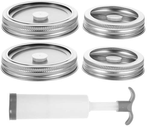 PRETYZOOM Jar Vacuum Sealer Lid Set for Wide Mouth and Regular Jars Food-grade 304 Stainless Steel Vacuum Caps Hand Pump for Food Storage and Canning Random Style