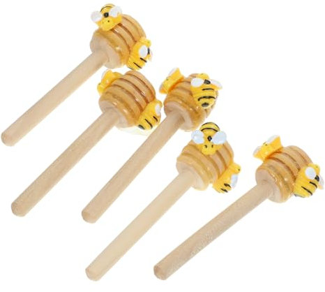 HOMOCONO Honey Dipper with Fake Honey and Bee Decor 5pcs Mini Bee Ornament Set 8cm Tiered Tray Festival Table Decoration for Spring and Summer Farmhouse Kitchen Display