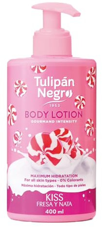Tulipano Nero Lozione Corpo con Dosatore Fragola e Crema Massima Idratazione 400 ml Intensamente Profumata e per tutti i tipi di Pelle