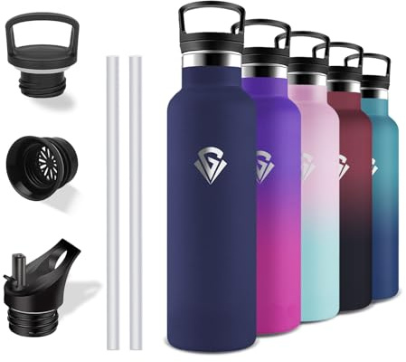 Grsta Thermosflasche- 0 5 liter- Trinkflasche Edelstahl, mit Strohhalm, BPA-Frei, Auslaufsicher, Wasserflasche Doppelwandig, Flasche für Schule, Camping, Büro, Reisen, Läuft