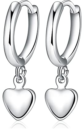 Boucles d'oreilles pendantes en argent 925 - En forme de cœur - Hypoallergéniques - En argent 925 - Avec pendentif - Pour femme et fille, 1 Paar, Argent sterling, Argent sterling