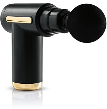VITALmaxx Mini-Massagepistole mit 4 Ausätzen | Massage Gun mit 6 Leistungsstufen | Zur Muskelmassage & Lockerung von Verspannungen | Massagegerät für Zuhause & ideal für Unterwegs | Schwarz/Gold