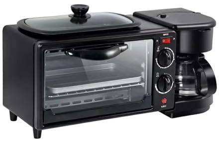 3-in-1 Breakfast Station with Coffee Maker, Toaster Oven & Frying Pan, Multifunctional Mini Oven with Timer and Temperature Control, for Home Kitchen