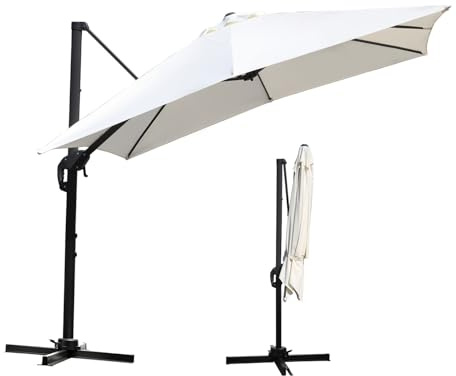 Tubiaz Sonnenschirm Ampelschirm 300 x 300 cm rechteckig Gartenschirm mit Kurbe 360° Drehbar und Kippbar,Terrassenschirm Sonnenschutz UV50+ Aluminium Marktschirm für Garten,Terrasse,Beige