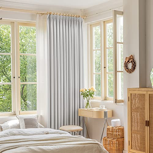 Cortinas plisadas con aislamiento térmico de 84 pulgadas de ancho, para oscurecer la habitación, cortinas de puerta de patio para barra transversal, color blanco grisáceo, 1 panel, perfecto para