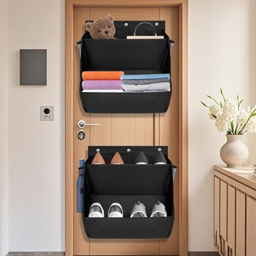 bssmmai 2 contenitori per scarpe da campeggio, per camper, con nastro adesivo, accessori per camper, porta scarpe, organizer da appendere con 2 tasche profonde, colore nero
