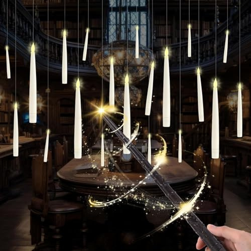 YushengTai Bougies Flottantes LED, 20 Pièces 16,8 CM Bougies Har-ry Potter avec Baguette, Bougies Flottantes Magiques à Suspendre avec Baguette pour Decoration Halloween