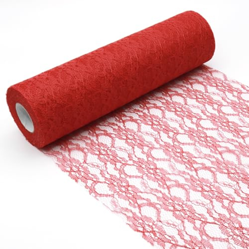 YUNSHANGHE Tischläufer Spitze Rot 30cm x 25m Tischdeko Band Spitzenstoff Deko Tischläufer für Tischdekorationen zu besonderen Anlässen wie Hochzeiten und Taufen