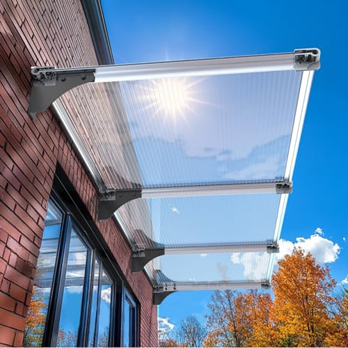 Pink Palm Fenstermarkise, Aluminiumhalterung, Markisen für Türen, Vordach, Metallmarkisen, Polycarbonat-Abdeckung, UV-Schutz für die Terrasse im Freien (weiß, 80 x 120 cm)