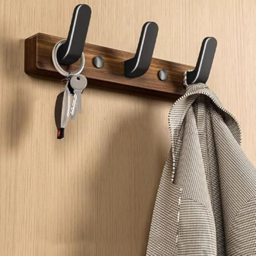 Perchero de pared de madera de nogal, ganchos para colgar abrigos, ropa, pasillos, vestíbulos, cocina, oficina y dormitorios (negro, tres ganchos)