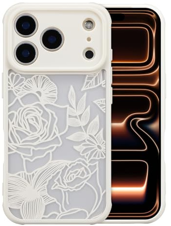 XIZYO Niedlich Rose Blume Hülle für iPhone 17 Pro 6,3 Zoll, Weiß | Ästhetisch Rose Floral Muster, Luxus Vintage Mädchen Stil, Schlanke Dünne, Matt Transluzent Gestaltung, Stoßfest Anti-Gelb