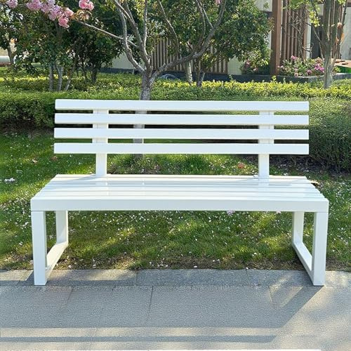 yurstcggh Gartenbank,Wetterfest Outdoor Bank Sitzbank,Metall Stahl Bank, Metallbank Garten,100/120/150/cm,Mit Rückenlehne,Tragkraft bis 200kg, for Terrasse Park Rasen Hof,2-4 Sitzer 150×40×85cm-Weiß