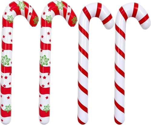 DvBCNMe 4 Stück 87 cm XXL Weihnachtsdeko Aufblasbare Zuckerstangen Weihnachtsdeko,Groß Grinch Deko Weihnachten Outdoor Haustür Zuckerstangen Christbaumschmuck(Rot-Weiß)