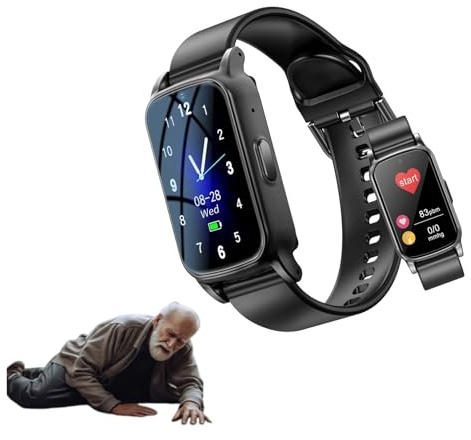 customty Montre intelligente avec détection de chute pour personnes âgées avec appel SOS et GPS, montre de sécurité pour personnes âgées pour homme et femme, bracelet d'alerte d'urgence pour personnes