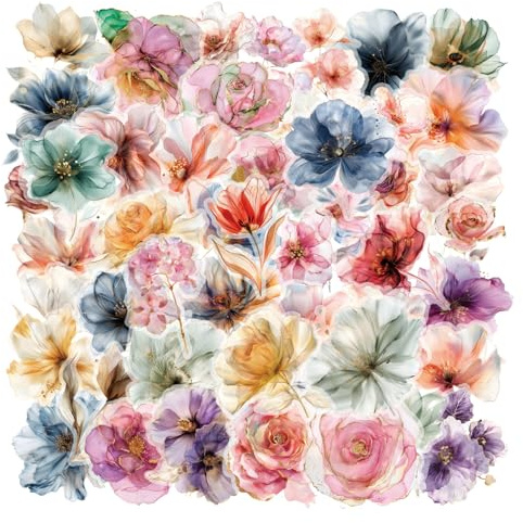 Ouligay Blomklistermärken, Husdjursklistermärken Blommor, Scrapbooking Klistermärken Transparenta Vattentäta För Scrapbook Fotoalbum Dagböcker Kort Vattenflaska, Polyetentereftalat, Multicolor