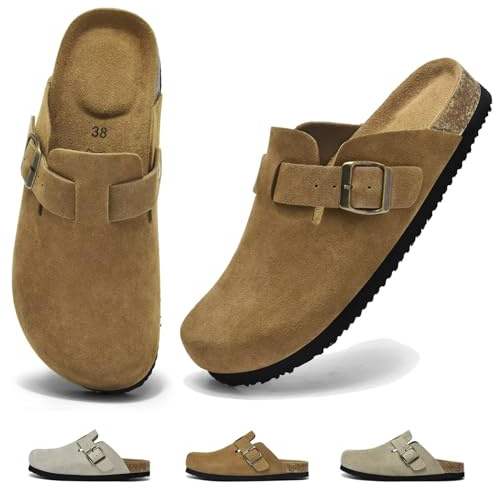 chetoria Mules et Sabots Femme Claquette Cuir Chaussons Marron 42EU