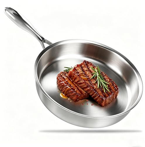 Hsmihair Stainless Steel Frying Pan 28cm, Tri-Ply 316L Stainless Steel Pan, 11 Inch Induction Frying Pan, PFOA-Free Uncoated Skillet, Fast Even Heat for Induction, Gas, Electric & Oven Safe to 315°C