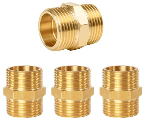 4 Stück Doppelnippel 1 Messing AG Ø32,5 mm Sechskant | Messing korrosionsbeständig druckfest dicht Sechskant einfach montierbar AG‑Verbinder für Heizung Trinkwasser Sanitär