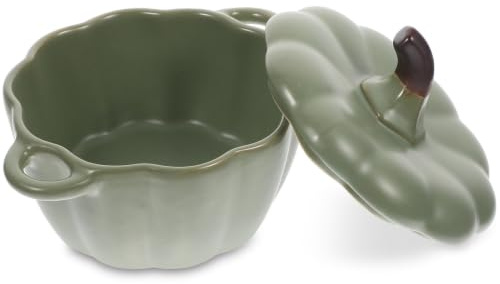 JEWEDECO Ciotola per Zuppa in Ceramica a Forma di Zucca Coperchio, Facile da Pulire, Design Distintivo e Funzionale per Dessert e Uova al Vapore, Elegante e Pratica