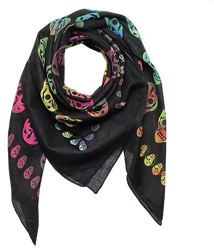 Superfreak Baumwolltuch - Totenköpfe 1 schwarz - tie dye - quadratisches Tuch
