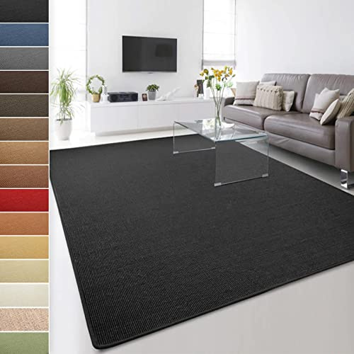 Floordirekt 100% reines Sisal - Sisalteppich - Teppich für Wohnzimmer - Naturfaser - Läufer (Schwarz, 140 x 200 cm)
