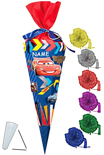 alles-meine.de GmbH BASTELSET Schultüte - Cars - Lightning McQueen - 50 cm - incl. Schleife + Name - mit/ohne Kunststoff Spitze - Zuckertüte - Set zum selber Basteln - 6 ec..