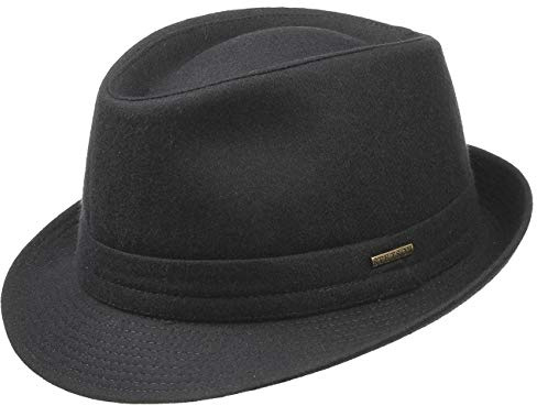 Stetson Benavides Trilby Ullhatt Damer/Herrar - Made in Italy trendig hatt herrhatt med foder, foder Vinter höst-vinter - 55 cm svart