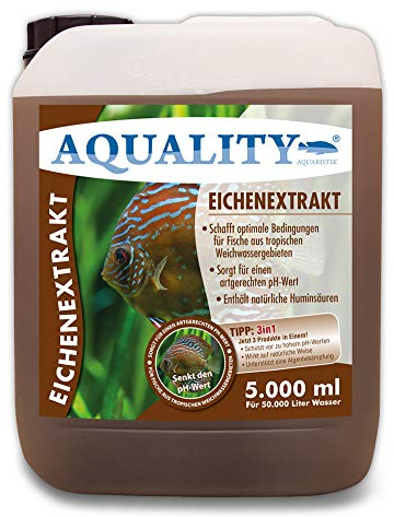 AQUALITY Aquarium Eichenextrakt (Senkt den pH-Wert für artgerechtes und weiches Wasser - Optimal für Fische aus tropischen Weichwassergebieten Diskus und Skalare), Inhalt:5 Liter