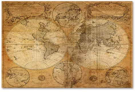 Postereck - 0274 - Hochwertiges Weltkarten Poster Vintage | Weltkarte Wand mit Hauptstädten der Länder | Unterricht Klassenzimmer Schule World Map Wall | Landkarte Welt XXL | Poster - 3:2-91,0 cm x 61,0 cm