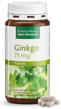 Sanct Bernhard Ginkgo-Kapseln 75 mg | Ginkgo biloba Extrakt | Mit 18,4 mg Flavonglykosiden & 4,9 mg Ginkgolid-Terpenlactonen | 240 Kapseln für 8 Monate