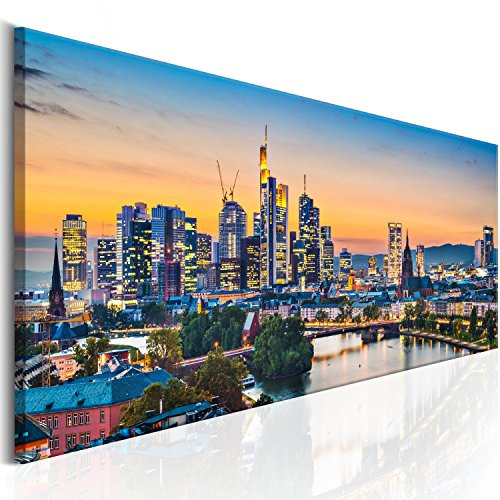 murando - Leinwandbild Stadt Frankfurt Panorama, 150x50 cm, 1-teilig | Hochwertige Leinwand, sofort aufhängbar, ideal fürs Wohn- oder Schlafzimmer, wasserfest und lichtecht, langlebig, stilvoll